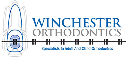 The image is a logo with text that reads  WINESTER ORTHODONTICS  and includes graphic elements such as a stylized toothbrush, an open book, and a cross.